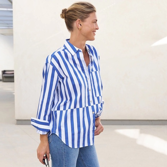 AYR Deep End Button-down Shirt, Marais Blue Regatta Stripe - Picture 2 of 3